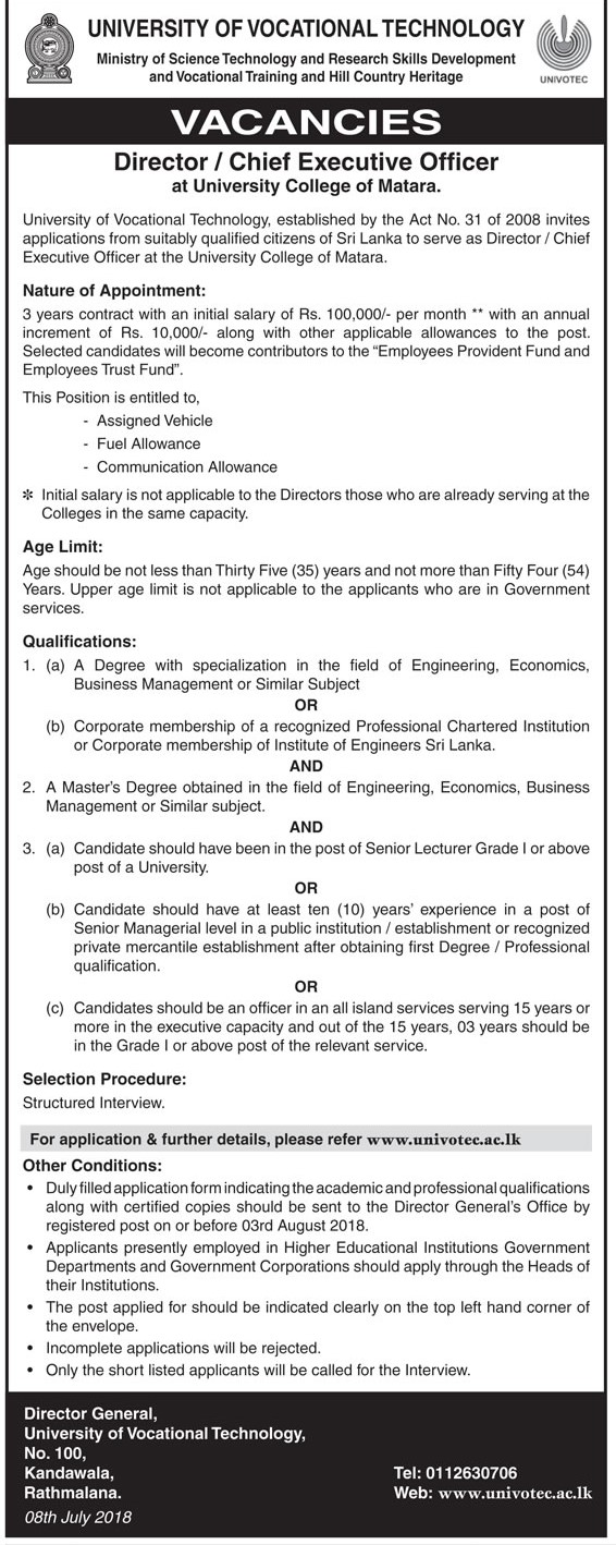 Director / Chief Executive Officer - University of Vocational Technology